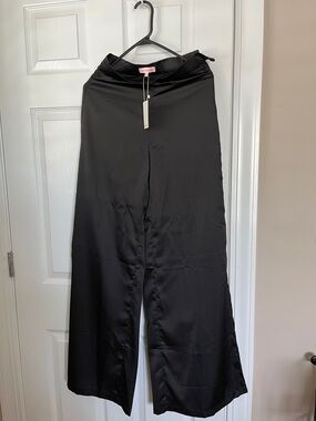 re:named Black Wide-Leg Satin-Look Pants